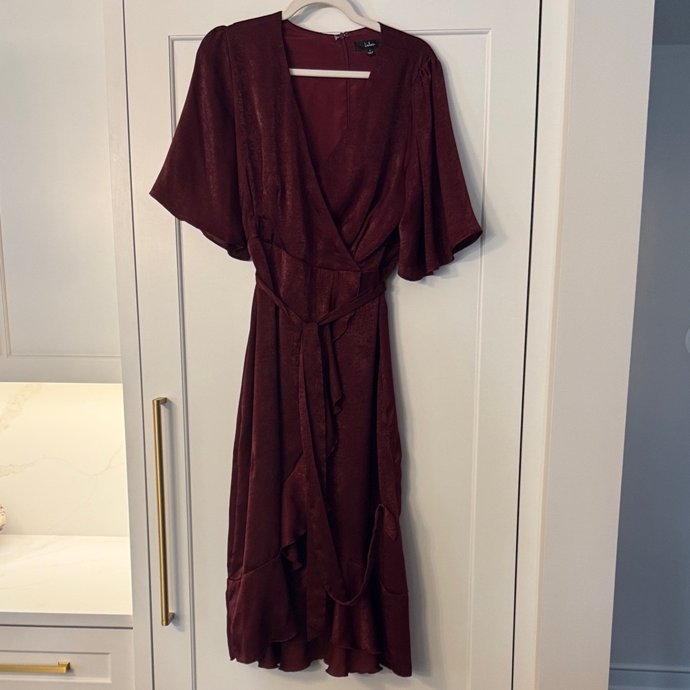 Lulu's Deep Red Midi Wrap Dress